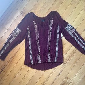 Women Long Sleeve Burgundy Top